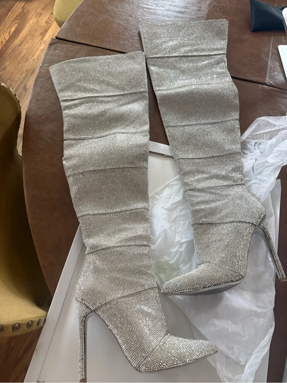 Steve Madden Silver Glitter Over-the-Knee Stiletto Boots